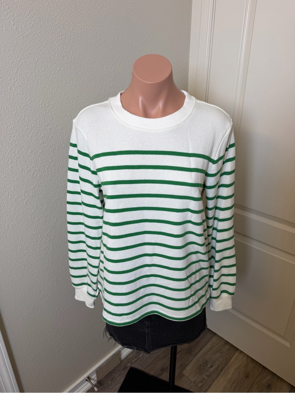 C&C California White Sweatshirt with Green Stripes